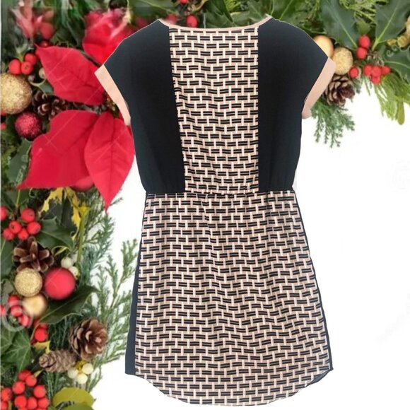 VINCE CAMUTO Basket Weave Print Tie- Waist Short Sleeves Dress Sz 2P - Picture 4 of 6